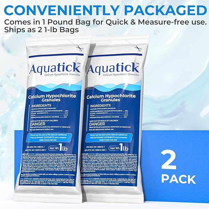 2 Pack Pro-Grade Chlorine Pool Shock, 68% Cal-Hypo Granular Sanitizer, Prevents Bacteria & Algae, Restores Crystal Clear Water - Shock Treatment, Swimming Pool Chemical - 2lb