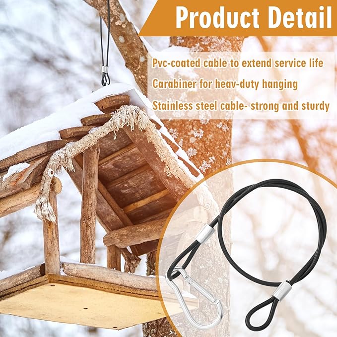 4 Pcs Wire for Bird Feeder Hook 18in Hanging Steel Cable with Carabiner Hook Hanging Chain Cable Rope for Bird Feeders Tree Planters Lanterns Yard Easter Decorations