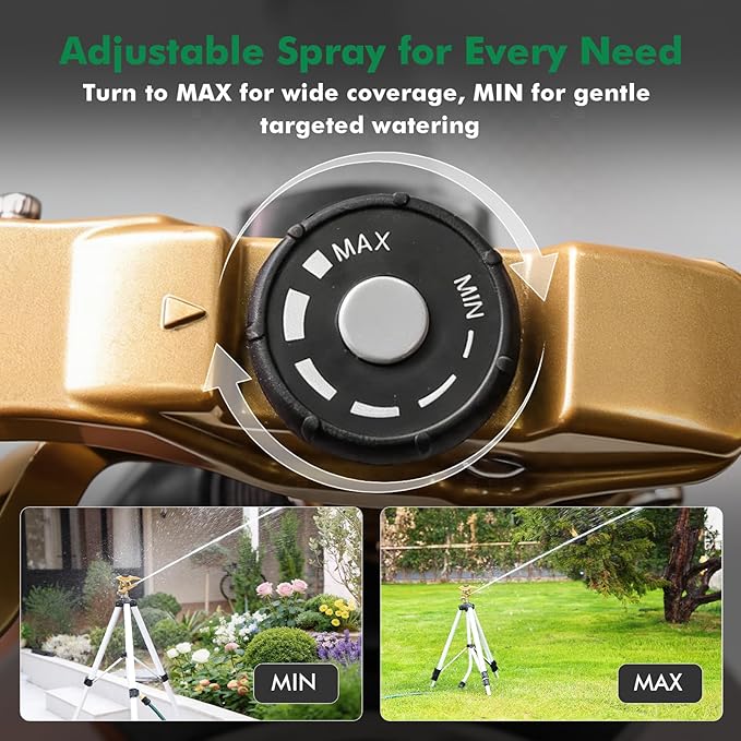 RESTMO 2 Pack 48” Large Full Metal Impact Sprinkler Head on Tripod Base, 360° Rotating & Height Adjustable Tripod, Heavy Duty Zinc Alloy Sprinkler for Large Yard and Lawn Irrigation