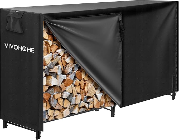 VIVOHOME 6ft Heavy Duty Indoor Outdoor Firewood Storage Log Rack with Cover Combo Set Black