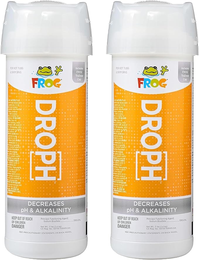 FROG DropH pH and Total Alkalinity Decreaser for Hot Tubs and Swim Spas - 3 lb Bottle with TruDose Measuring Cap for Easy Maintenance & Balancing - 2 Pack
