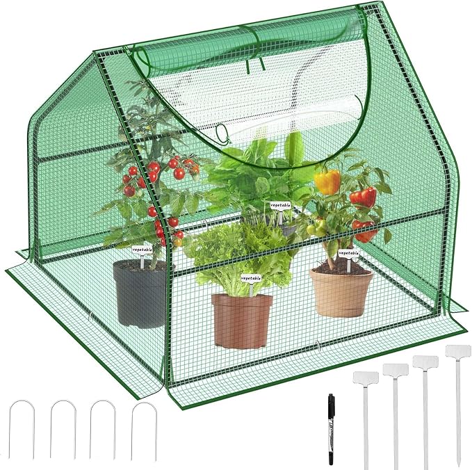 36"×36"×36" Green Houses for Outside, Portable Mini Greenhouse with Mesh Vents, Weatherproof PE Plant Shelter for Patio Gardening
