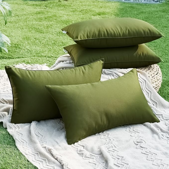 MIULEE Pack of 2 Decorative Outdoor Waterproof Pillow Covers Rectangular Garden Cushion Sham Throw Pillowcase Summer Shell for Spring Patio Tent Couch 12x20 Inch Olive Green