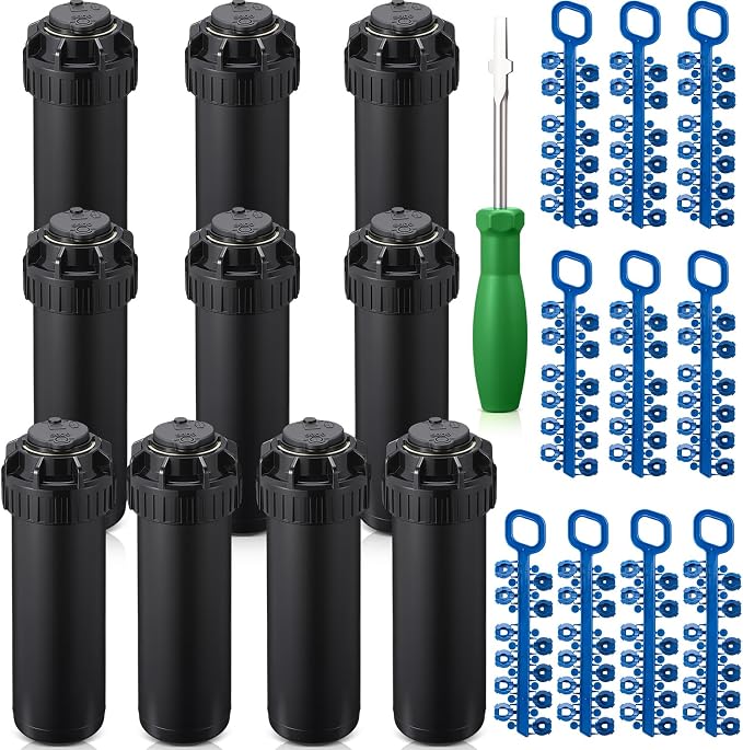 10 Pack Pop Up Sprinkler Heads with Screwdriver & Nozzle, Compatible with 5000 Series Gear Drive Rotor Sprinklers, Adjustable 25-360° Pattern, 25-50FT Spray Distance for Garden Irrigation