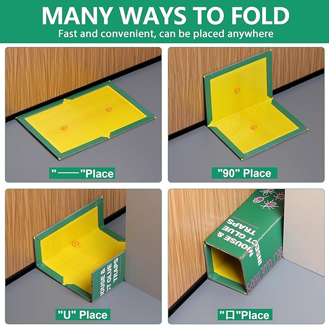 12 Pack Sticky Mouse Traps, Sticky Traps for Rats Mice Rodents Snakes No Touch Indoor Mouse Traps for Home Kitchen Garage Attic Basements, Easy to Set, Green