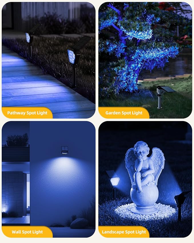 T-SUN Solar Lights Outdoor Waterproof IP65, 6Pack LED Solar Spot Lights Color Changing IP65 Waterproof Smart Auto On/Off for Outside Landscape Garden Yard Lawn Pathway Patio Driveway