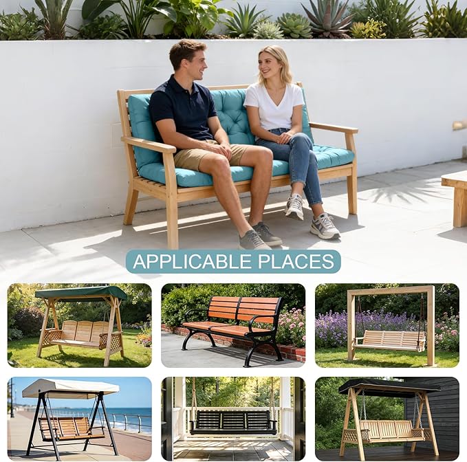 Porch Swing Cushions, Outdoor Swing Replacement Cushions 3 Seater with Backrest, Waterproof Bench Cushion with Ties,for Patio,Porch, Garden,Backyard