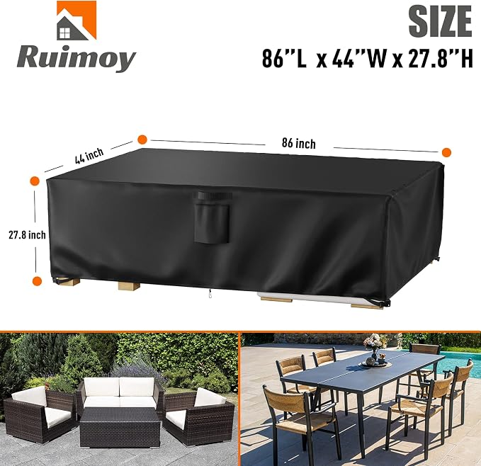 Ruimoy Patio Furniture Covers, Outdoor Furniture Cover Waterproof, General Purpose, Outside Table and Chair Covers, Heavy Duty 600D (86 Inch L x 44 Inch W x 27.8 Inch H)