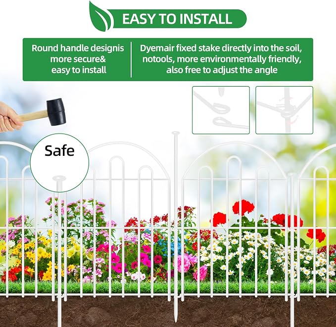 10 Pack Decorative Garden Fence, 26in x 10.8ft Arched No Dig Animal Barrier Fence for Dog Rabbit, Garden Edging Border, Rustproof Metal Ground Stake Border for Outdoor Yard Patio Decor, White
