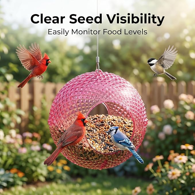 Topadorn Wild Bird Feeder Fly Through Garden Hanging Bird Feeder Mosaic Circle Squirrel Proof for Outdoor Decoration, Red