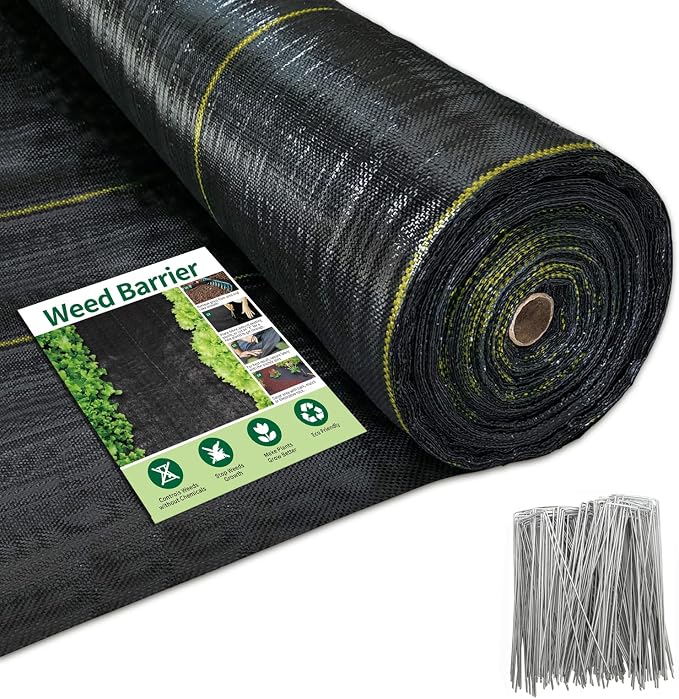 3ft x 300ft Durable Weed Barrier Fabric, 3oz Heavy-Duty Landscaping Fabric, Permeable Ground Cover for Garden, Lawn, and Outdoor Projects, Easy to Install, with 90 Staples