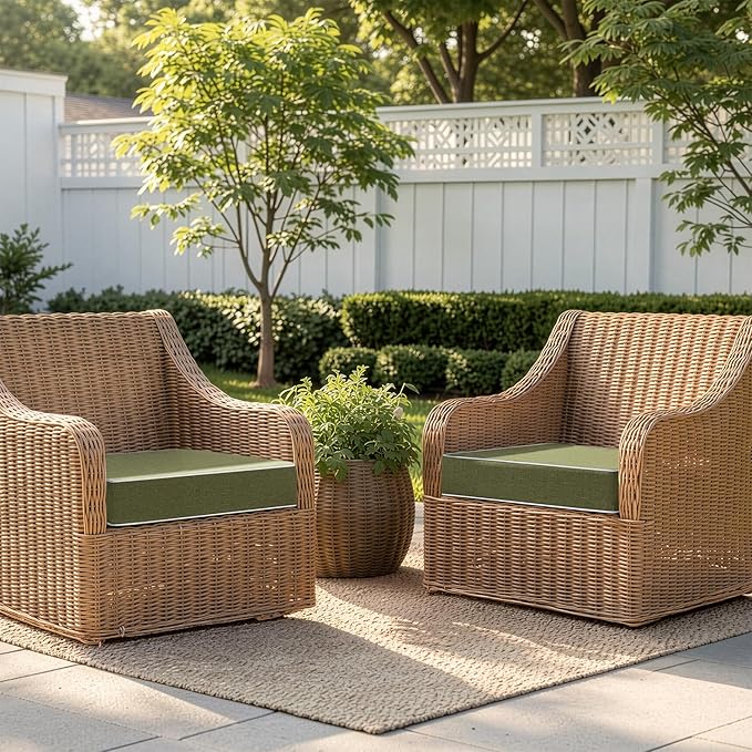 MIULEE Green Outdoor Chair Cushions Set of 2, 19x19x3 Inch Waterproof Patio Seat Cushions for Outdoor Furniture Couch Sofa, 3 Year Color Fastness High Density Foam with Adjustable Ties