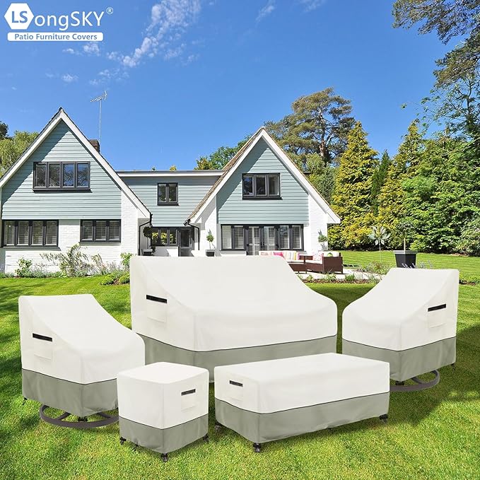 Outdoor Coffee Table Cover,Waterproof Rectangular Patio Small Side Table Cover,48 x 28 x 16 inch,Outdoor Table Covers Waterproof Rectangle,White&Grey-Green.