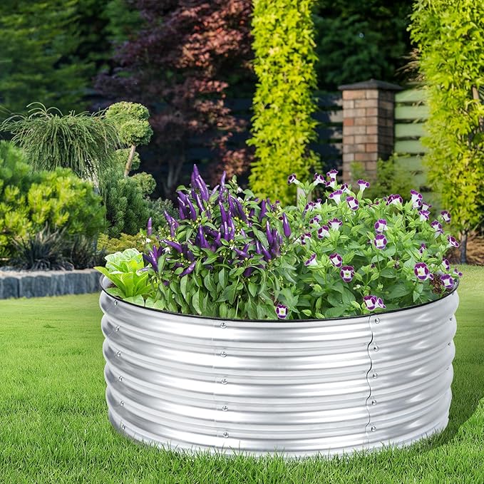 Aoodor 17" Tall 38" Metal Raised Garden Bed, Outdoor Planter Box and Raised Garden Kit for Vegetables, Flowers, Tomatoes Carrots and Herbs, Silver