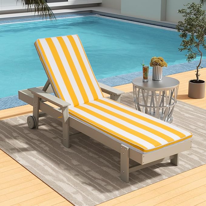 Only choice Outdoor Lounge Chair Cushions Patio Chaise Lounge Replacement Cushions Funiture Seat Cushions Chair Pads (Yellow White Striped-1 pcs)