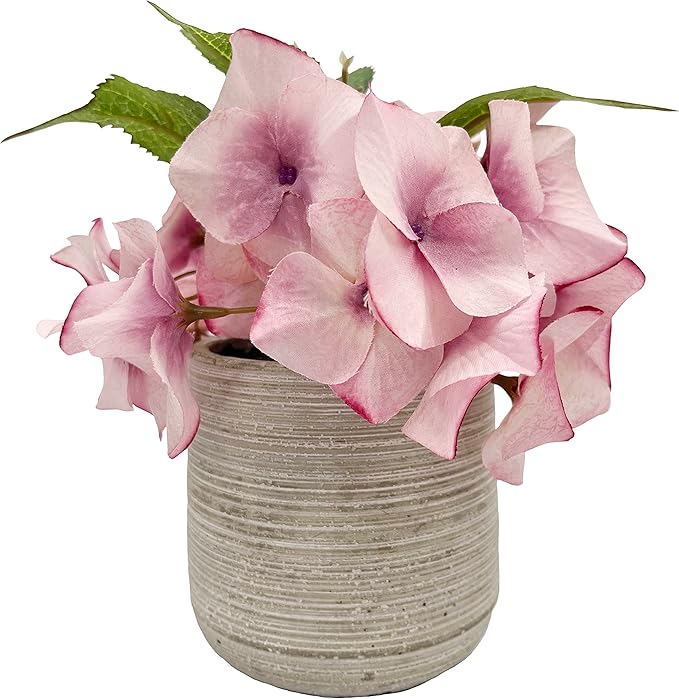Admired by Nature 7" Tall Artificial Flowers Full Blooming Hydrangea Potted Spring Indoor Faux Plant, Wedding Centerpieces, Tabletop, Home Décor, Office Desk, Kitchen Table Décor - Pink