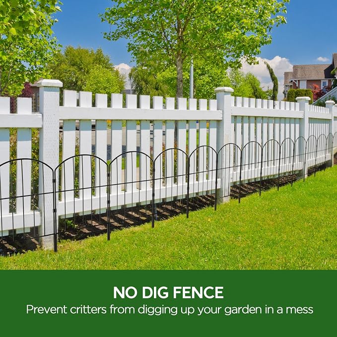 Goovilla Garden Fence, Total 27ft(L) x 24in(H) Garden Fencing Animal Barrier, 25 Pcs Rustproof Metal Fence Panels, Black No Dig Fence, Decorative Garden Fences and Borders for Dogs, Flower Bed, Patio