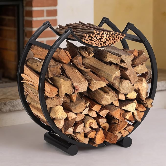 Yohsnor 23-Inch Indoor Firewood Rack - Durable Metal Log Holder for Fireplace Storage - Space-Saving Design, Perfect for Indoor & Outdoor Use - Rustic Home Décor Solution