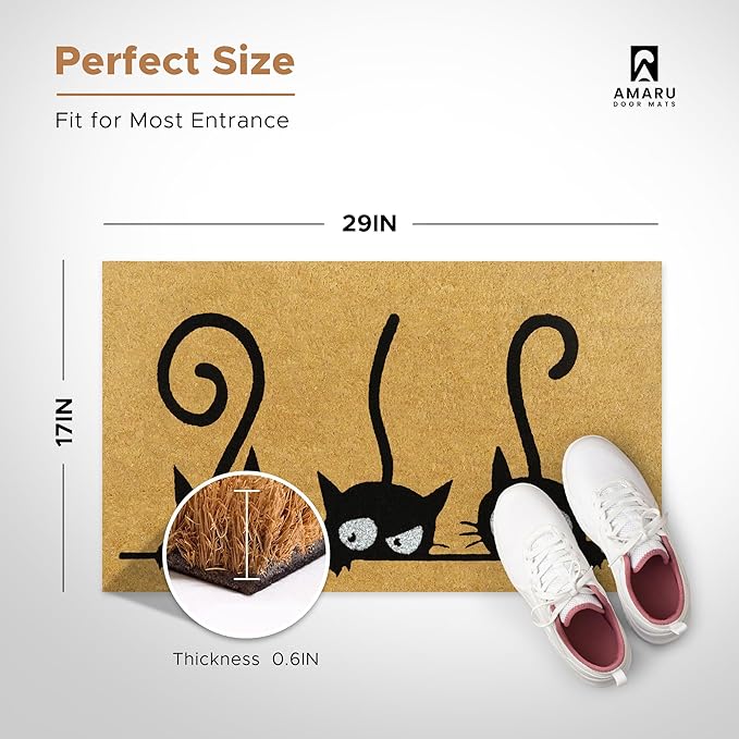Catguard - 17"x29" - Coir Door Mat with Heavy Duty Backing - Welcome Mats for Entryway, Porch - Anti-Slip PVC & Coconut Fiber Surface - Natural Home Accessories, Minimalist Original Design