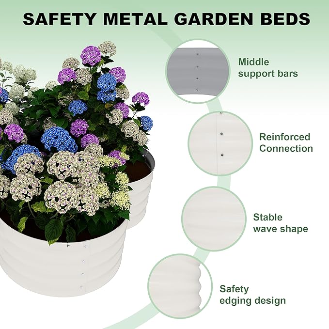 2 Pack Galvanized Raised Garden Bed – 4x4x1 ft Raised Beds-Coated Metal Planter Box with Floral Edge, Easy Assembly Rust-Resistant Outdoor/Indoor Garden Box for Vegetables, Flowers, Herbs, White