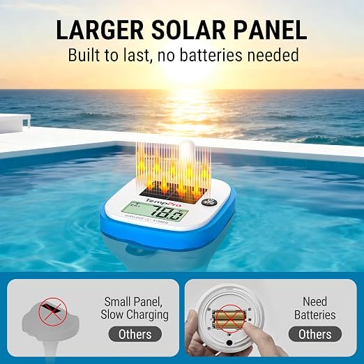 TempPro 500FT Solar Pool Thermometer Floating with IPX8 Wireless Pool Temperature Sensor, Digital Floating Pool Thermometer Wireless, 0.9°F Accuracy for Cold Plunge, Hot Tub (Previously ThermoPro)