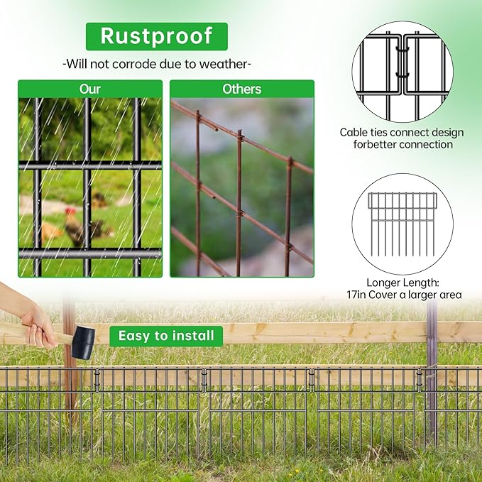 39.5ft(L) X 13in(H) Animal Barrier Fence, 28 Panels No Dig Fence for Dogs, 1.52IN Gap Anti Digging Dog Barrier, Rustproof Metal Garden Edging Border Defense for Outdoor, Yard, Lawn