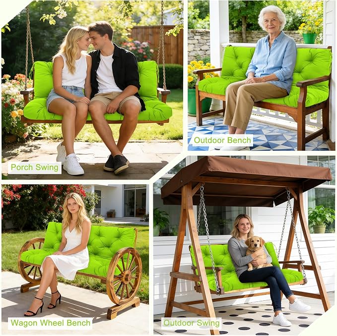 Porch Swing Cushions 3 Seater Replacement Thicken 5" Waterproof & Fade Resistant Swing Cushions for Outdoor Furniture Bench Patio Swing Cushion with Backrest & Ties(Green 60x40x5inch)