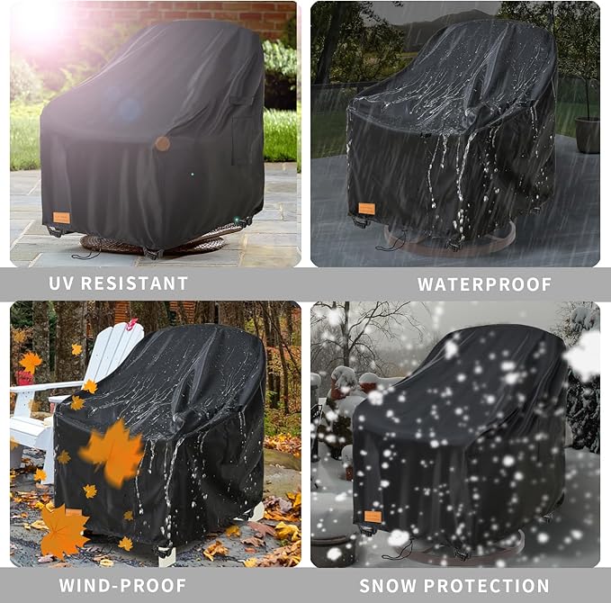 Outdoor Swivel Chair Covers Waterproof 2 Pack,Outdoor Chair Covers Patio Furniture Cover for Deck Patio Swivel Chair Heavy Duty,35 W x 37 D x 36 H inches Black