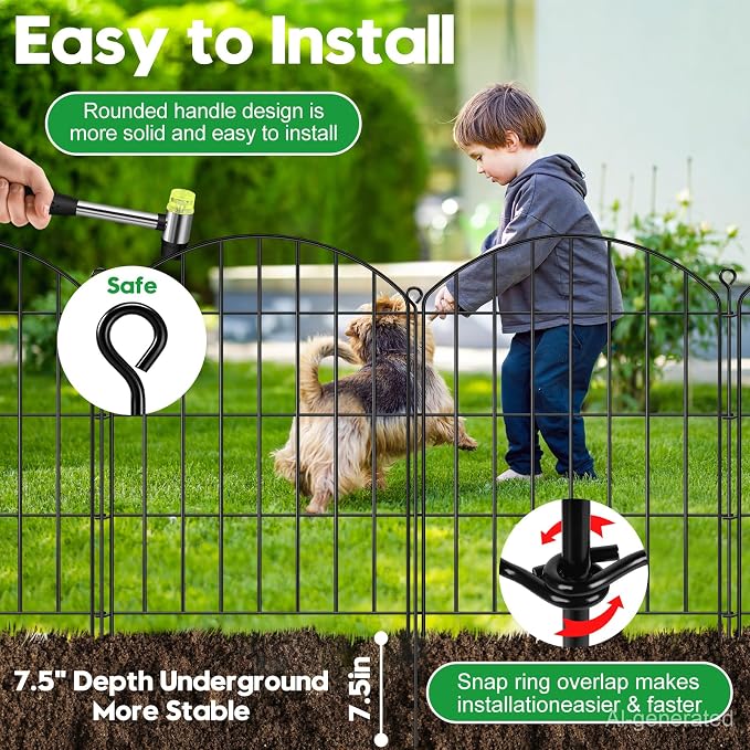 Decorative Garden Fence 24in (H) x16ft (L), Arched Rustproof Metal No Dig Fence for Dogs & Rabbit, Ornamental Animal Barrier for Flower Beds, Border Panels Fencing for Yard & Patio Outdoor Decor