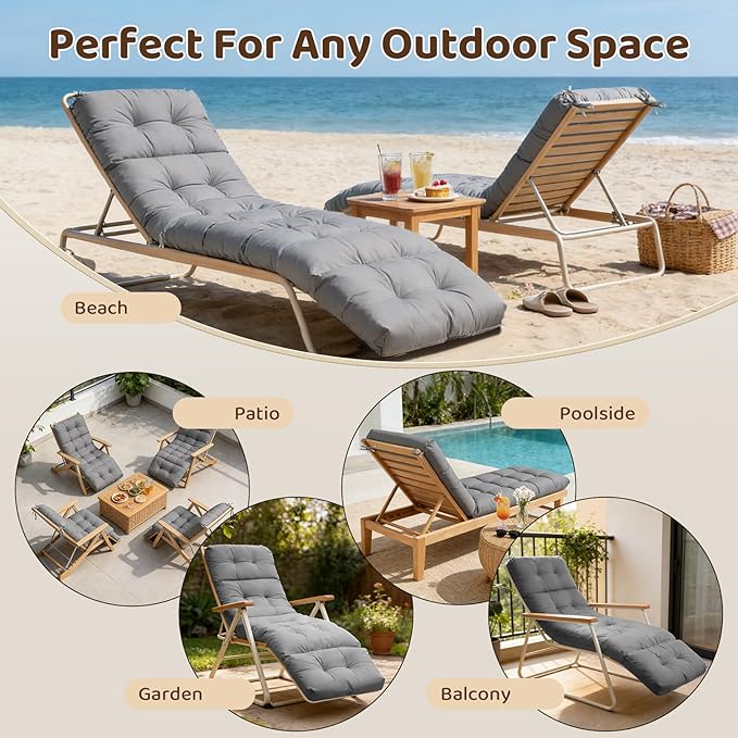 Waterproof Outdoor Lounge Chair Cushions 74.8 x 22 x 4.7 Inches，Chaise Lounge Chair Cushions Replacement for Outdoor Furniture with Ties, Thickened Patio Pool Bench Lounge Chair Cushions