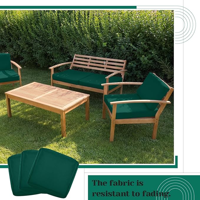 Mindsoft 8 Pcs 24"x24" Patio Cushion Covers Outdoor Cushion Covers Replacement High UV Resistant Anti Slip Waterproof Patio Chair Seat Slipcovers for Outdoor Furniture(Dark Green)