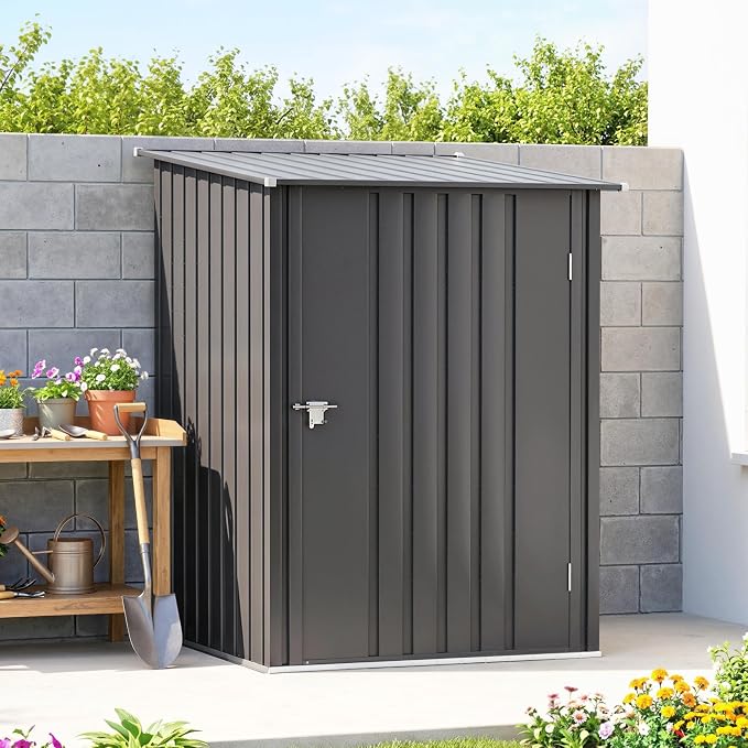 Outsunny 3.3' x 3.4' Outdoor Storage Shed, Metal Garden Tool House with Sloping Roof and Lockable Door for Backyard, Bike, Patio, Garage, Lawn, Gray