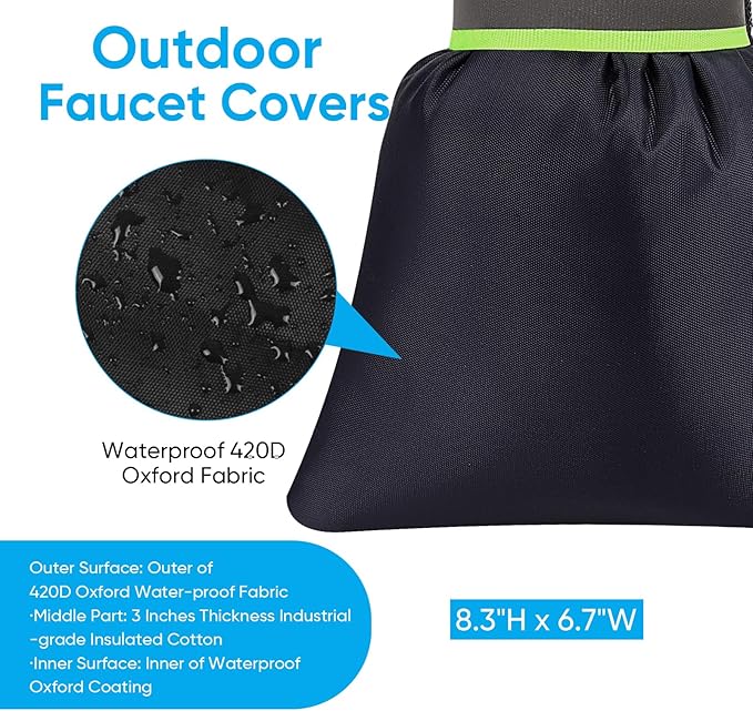 Outdoor Faucet Covers for Winter, 15 Pack Pro 6.7" W x 8.3" H Outdoor spigot covers winter insulated Freeze Protection hose bib cover Backflow Reusable Waterproof Insulated,Black