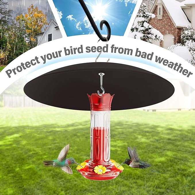 13" Bird Feeder Rain Guard, Hummingbird Feeders Shade Dome Cover, Hanging Baffle for Bird Feeder Pole,Smart Birds Feeder Umbrella (Black), 2 Pack