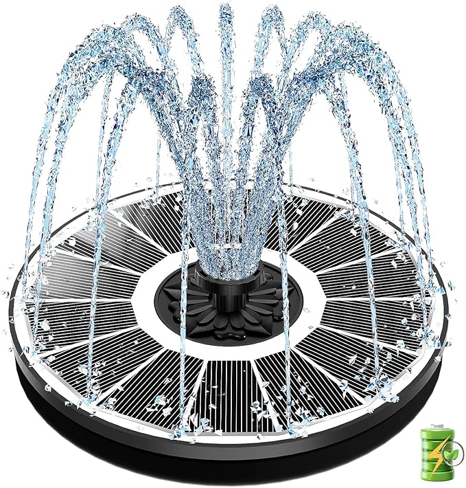 SZMP Solar Bird Bath Fountains Spraying Water in The Shadow, Solar Water Fountain Pump Outdoor Garden 3.5W White Glass Panel with 2000mAh Battery Replaceable Nozzles