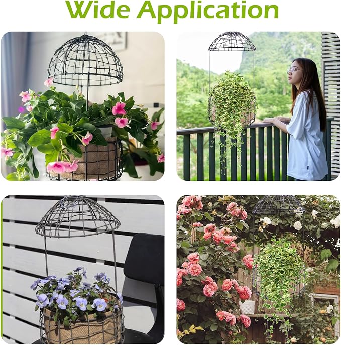 15 Inch Hanging Birdcage Planter – Black Metal Wire Hanging Basket for Flowers, Ideal for Garden, Porch, Patio, or Home Decor