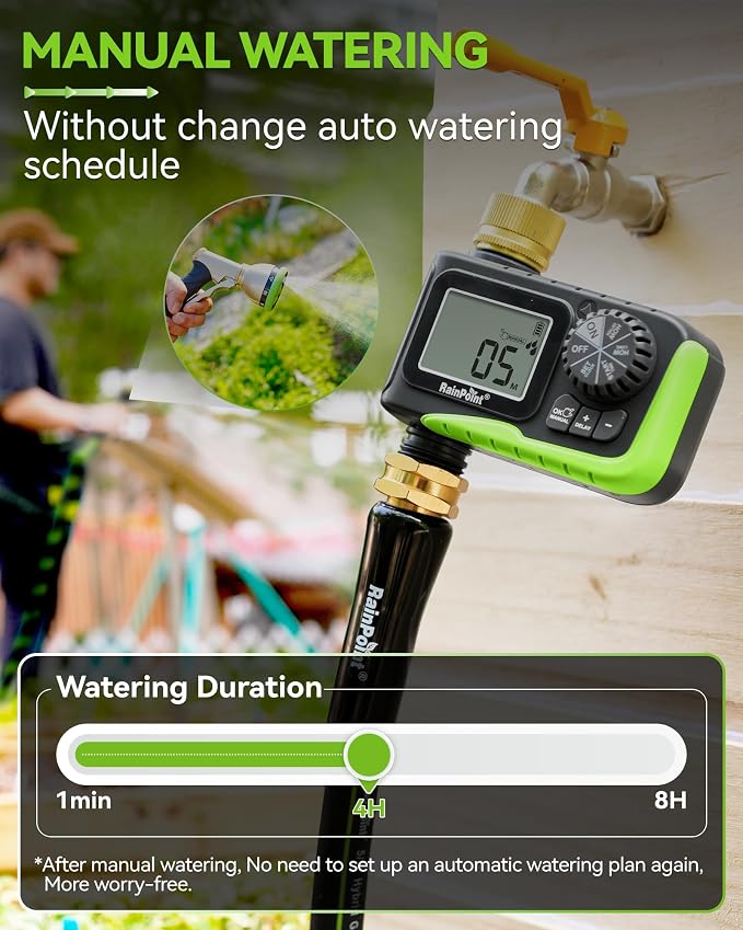 RAINPOINT Sprinkler Timer, Brass Inlet Water Timer for Garden Hose, Garden Hose Controller for Watering, Irrigation with Manual Watering/Rain Delay for Outdoor Lawn & Yard