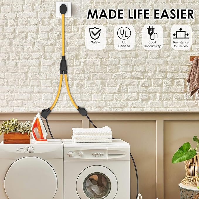 4 Prong 30 amp NEMA 14-30 Splitter Cord for New Dryer EV Level 2 Charging 14-30P to 2X 14-30R Dual Y Adapter Cable One Device at a Time