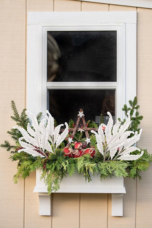 GnFlus 3 Pcs Silver Glitter Leaves Large 27 Inch Artificial Glittered Leaf Picks and Spray Stems Ornament for Tree Wedding DIY Xmas Wreath Garland Floral Arrangement Christmas Home Decor - White