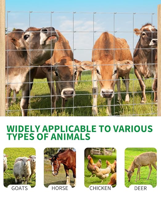 Cattle Fence 4Ft x 328, 13 Gauge Galvanized Wire Fencing, Hinge Knot Woven Wire Fence, Livestock Fencing for Cattle Goats Sheep Hog, Heavy Duty Durable Metal Field Fence for Pasture Yard Garden
