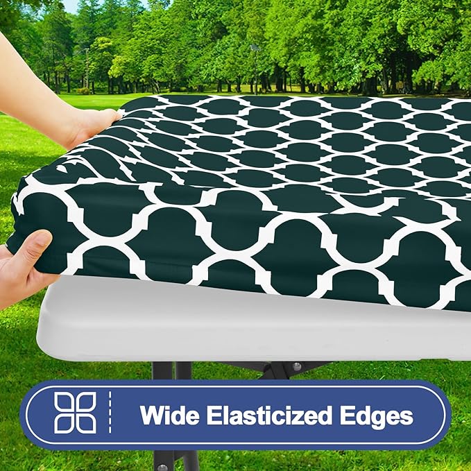 Smiry Picnic Table Cover with Bench Covers, Waterproof Elastic Fitted Tablecloth for 5 Foot Tables, Washable Polyester Tablecloths for Camping, Indoor & Outdoor (Hunter Green, 30x60 Inch 3-pc Set)