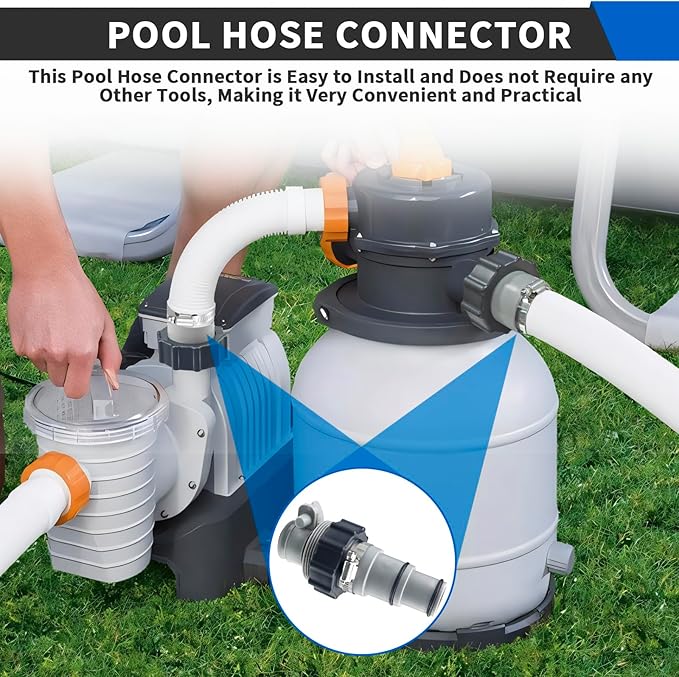 4 Pack Pool Hose Adapter, 1.5" to 1.25" Pool Hose Connector with Clamp and Washer for Intex Threaded Connection Pump Hoses Above Ground Pools Accessories