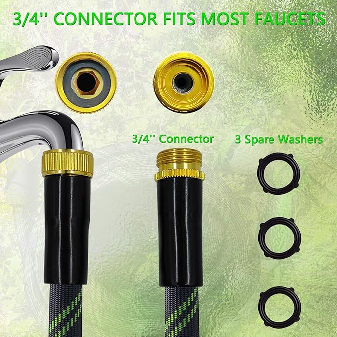 Junredy Garden Hose 50 FT, NON-EXPANDABLE Heavy-Duty Flexible & Lightweight Water Hose with 10-Function Nozzle, No-Kink, Leak-Proof Super Fabric, Solid Fittings for Lawn, Car, Outdoor (Black Green)