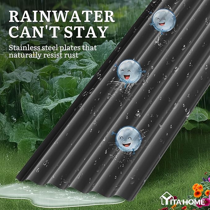 YITAHOME 8x2x1.5ft Raised Garden Bed Kit, 17" Tall 9 in 1 Large Galvanized Metal Planter Box with Gloves & Safety Rubber, Outdoor Flower Bed for Plants Vegetables Flowers, Black