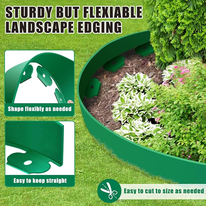 Landscape Edging Border - 4” x 100’ Tall Edging for Landscaping with 60 Stakes, 0.15" Thick No Dig Lawn Edging for Garden Border, Flexible Flower Bed Edging Borders for Yard, Terrace Board