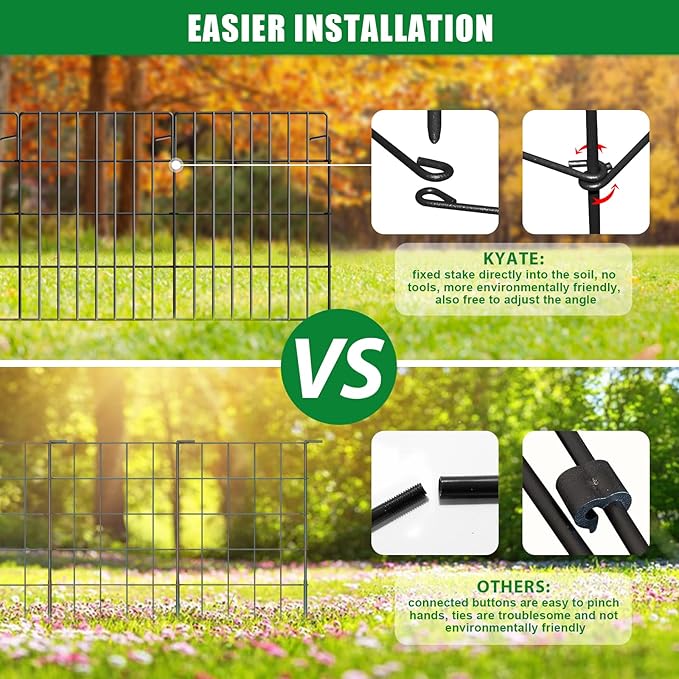 30 Pack Decorative Garden Fence Total 32.5ft (L) x 24in High 1.44" Gap Metal Wire Rustproof Small Animal Barrier Fence Easy Assembly Patio Yard Seedlings Protection Fencing Border Black