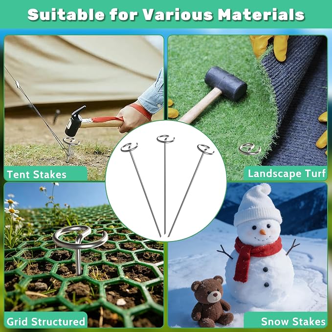 12 Inch 8 Gauge Circle Top Landscape Fabric Staples, HKKZYT 100 Pcs Galvanized Landscape Fabric Pins, Gardening Essentials Garden Weed Barrier Stakes Sod Staples for Outdoor