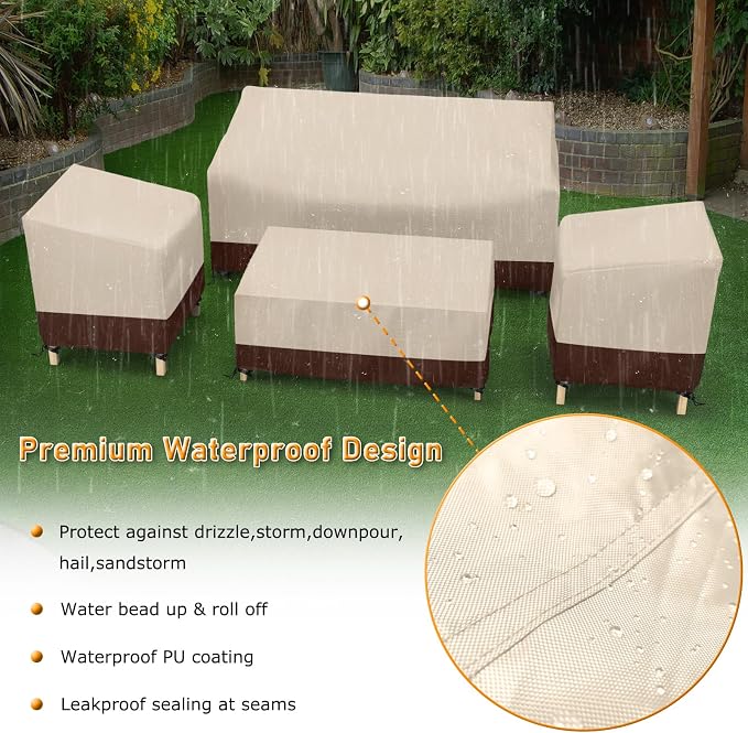 STARTWO Outdoor Waterproof Patio Furniture Covers 4-Piece Set for Chairs, Loveseat and Coffee Table, Beige