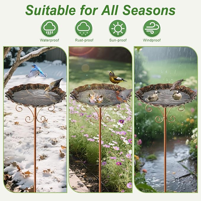 Bird Feeders Station Tray, Pole Stand Station Outdoor Accessory, 30 Inch Metal Feeder Bird Bath for Attracting Wild Birds Hummingbirds