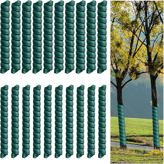 Wesiti 20 Pcs Tree Trunk Protector Plastic Spiral Trunk Tree Wrap Guard Bark Tube Protectors to Protect Bark Saplings from Deer Cats Rodents Rabbit Mowers (Dark Green)